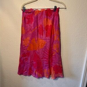 Patrick Gerard 100% Silk Vintage Colorful Tie Waist Tropical Midi Skirt Size 10